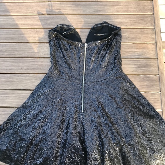 Strapless black sequin formal A-line dress - Picture 2 of 4